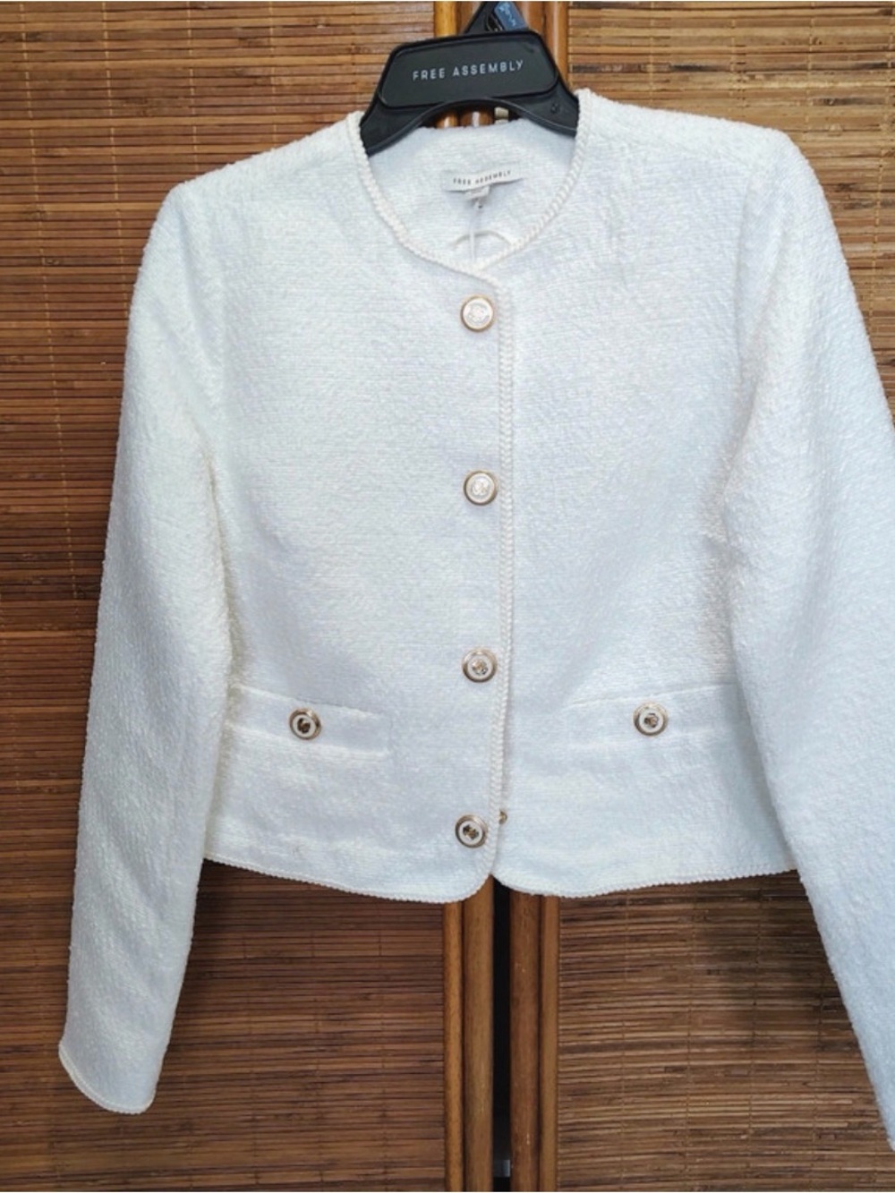 Free Assembly Cream Bouclé Button-Front Cropped Jacket